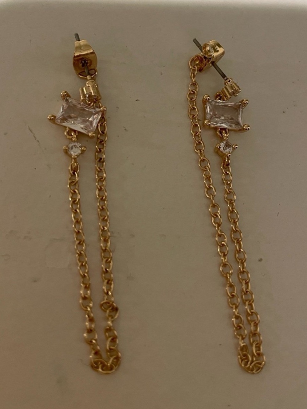 House of Harlow 1960 Gold-Tone Dangle Chain Earrings Clear Crystal Accents new